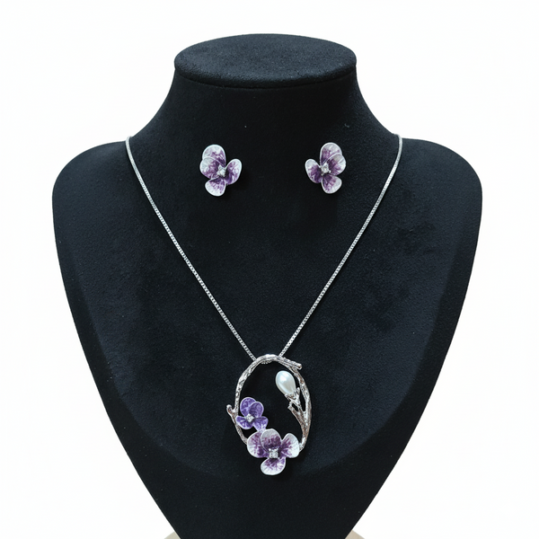 Violet Bloom Pearl Elegance Pendant Set