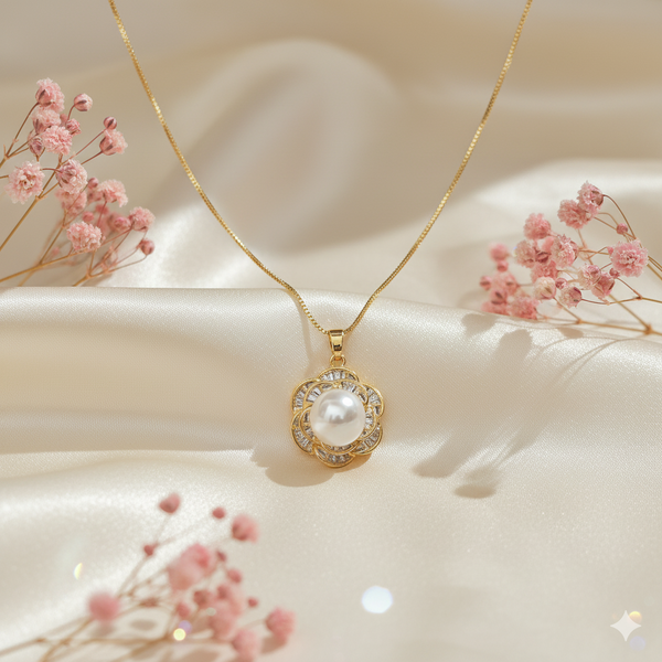 Elegant Pearl & Zirconia Pendant Set