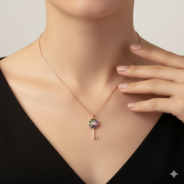 Enchanted Key Multicolor Gemstone Necklace