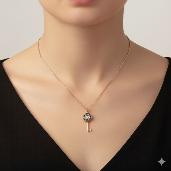 Enchanted Key Multicolor Gemstone Necklace