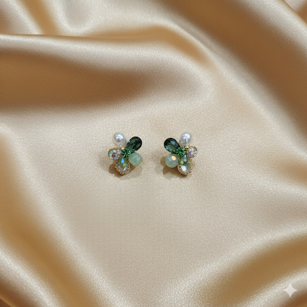 Emerald Petal Pearl Earrings