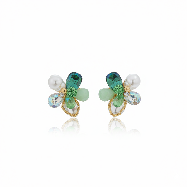 Emerald Petal Pearl Earrings
