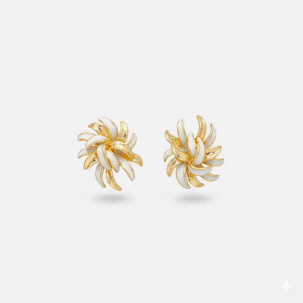 Golden Petal Enamel Earrings