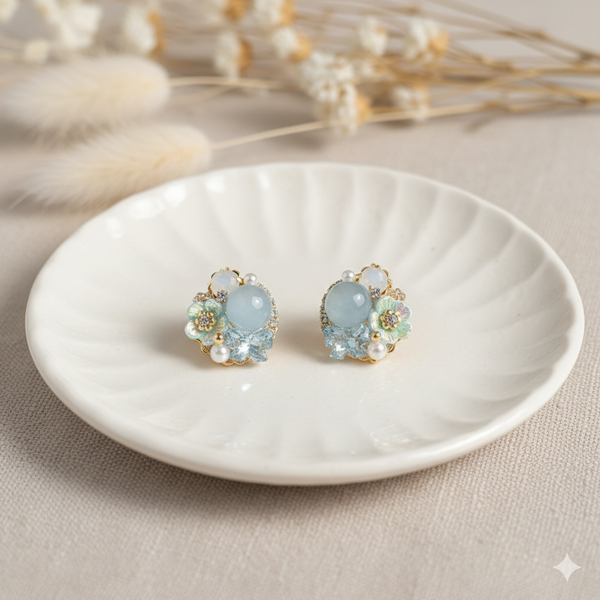 Aqua Whisper Floral Earrings