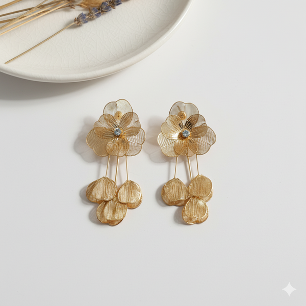 Golden Blossom Cascade Drop Earrings