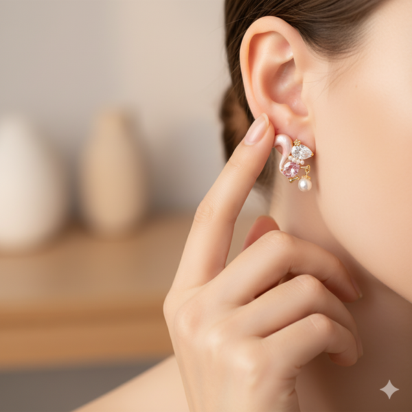 Whimsical Squirrel & Pearl Drop Earrings