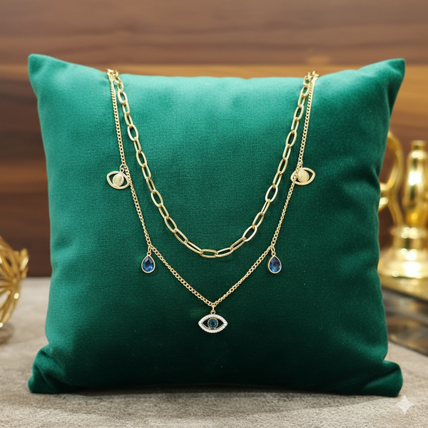 Layered Evil Eye & Teardrop Charm Necklace