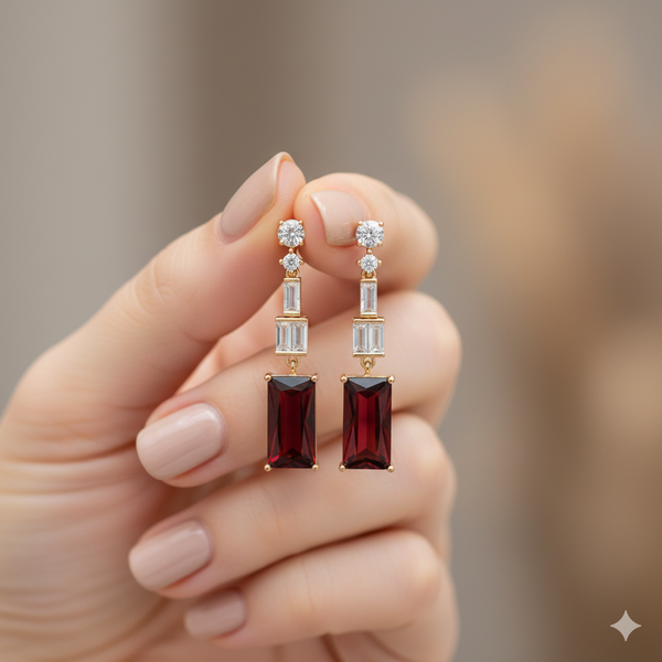 Crimson Cascade Emerald Drop Earrings
