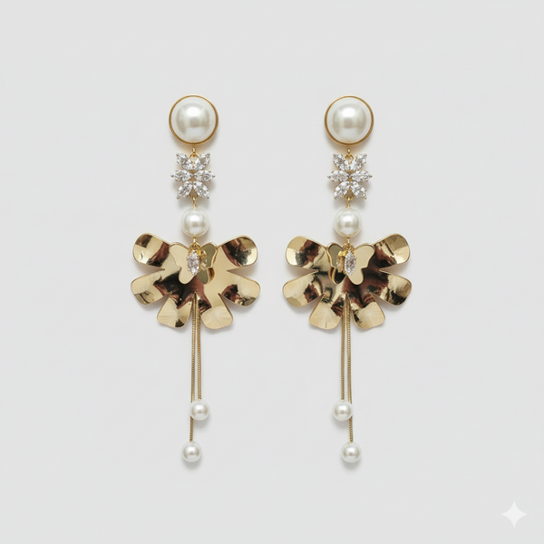 Golden Petal Pearl Drops Earrings