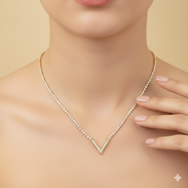 Radiant V Diamond Tennis Necklace