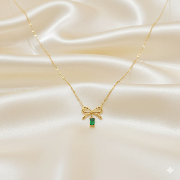 Emerald Bow Dainty Necklace