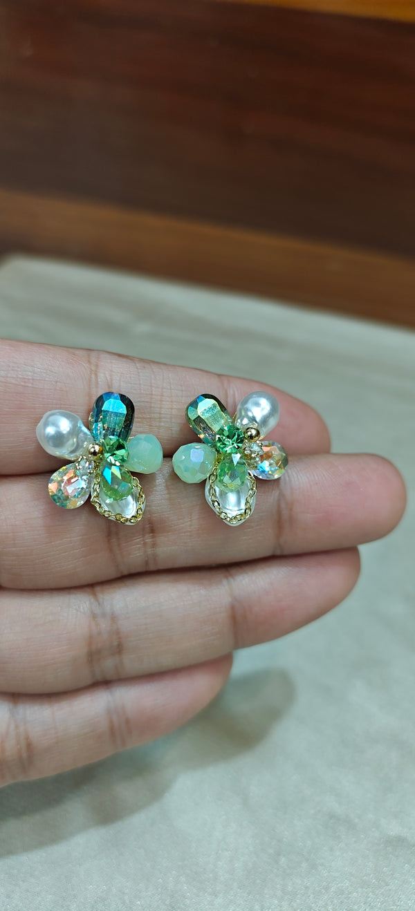 Emerald Petal Pearl Earrings