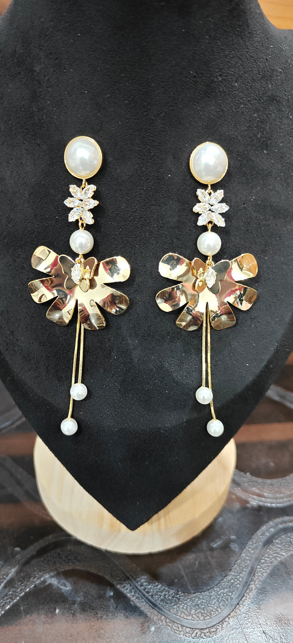 Golden Petal Pearl Drops Earrings