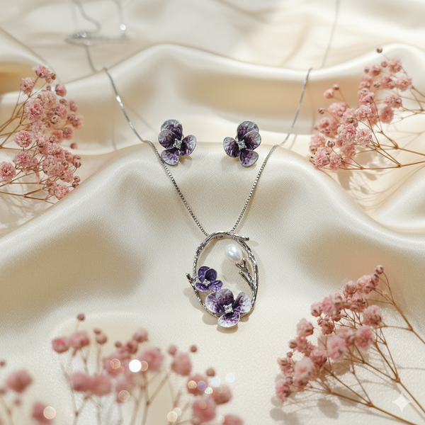 Violet Bloom Pearl Elegance Pendant Set