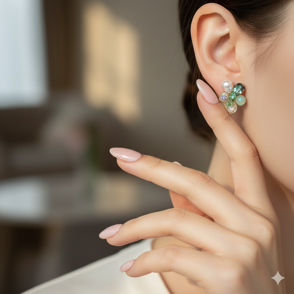 Emerald Petal Pearl Earrings