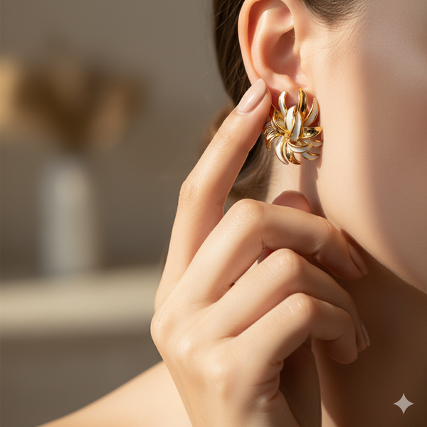 Golden Petal Enamel Earrings