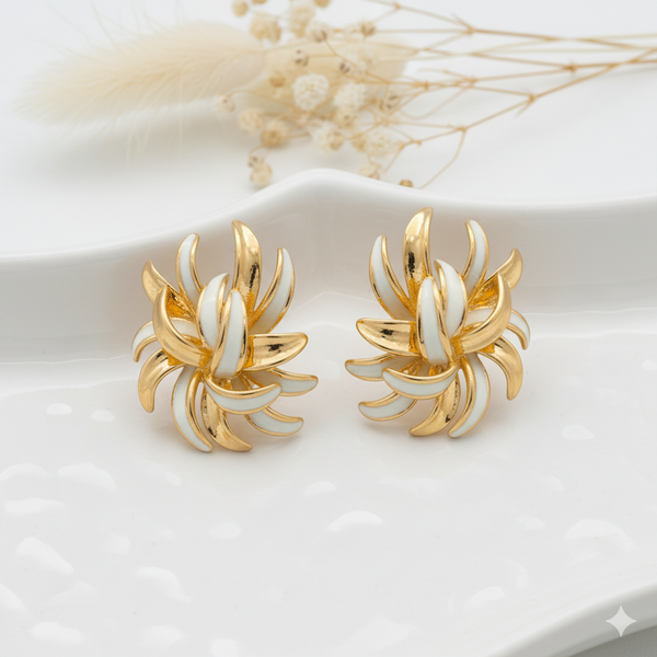 Golden Petal Enamel Earrings