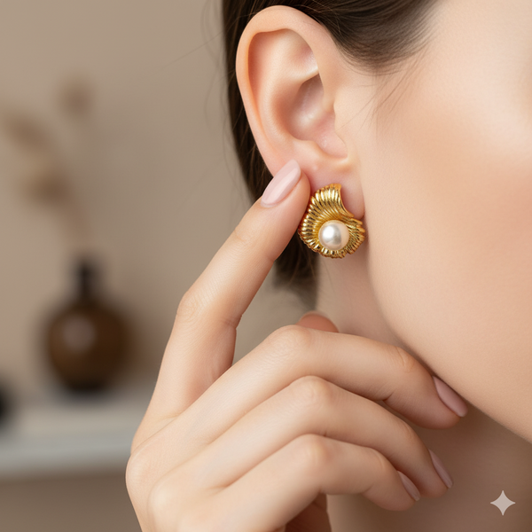 Golden Ripple Pearl Earrings