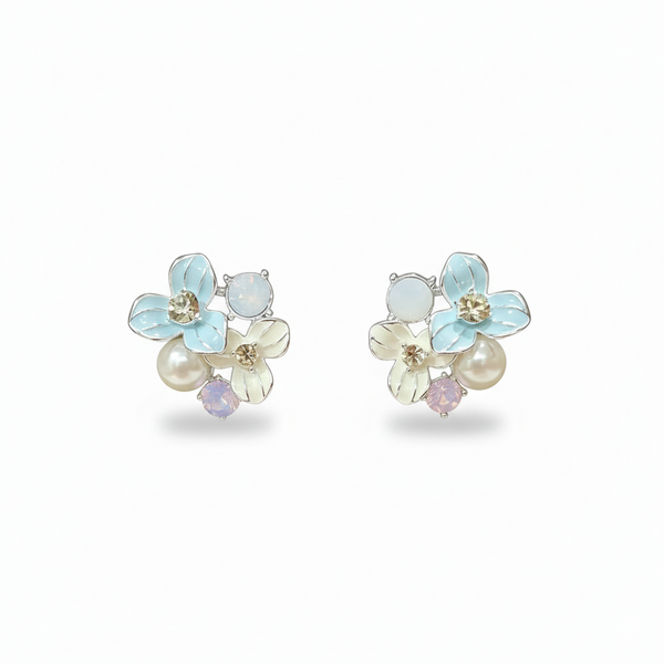 Azure Bloom Pearl Drop Earrings