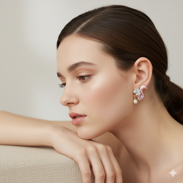 Whimsical Squirrel & Pearl Drop Earrings