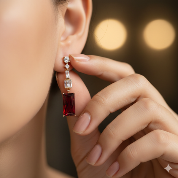 Crimson Cascade Emerald Drop Earrings