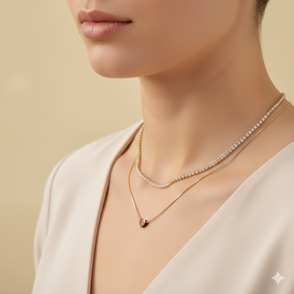 Heart & Shimmer Duo Layered Necklace