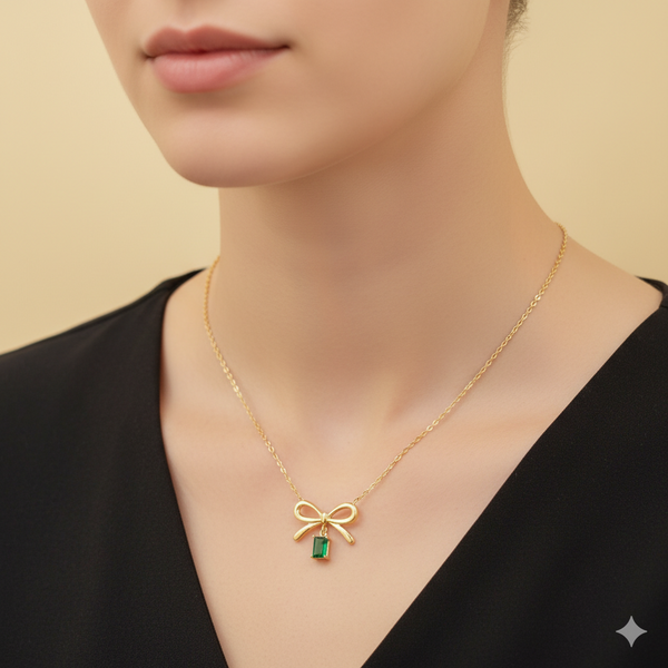 Emerald Bow Dainty Necklace