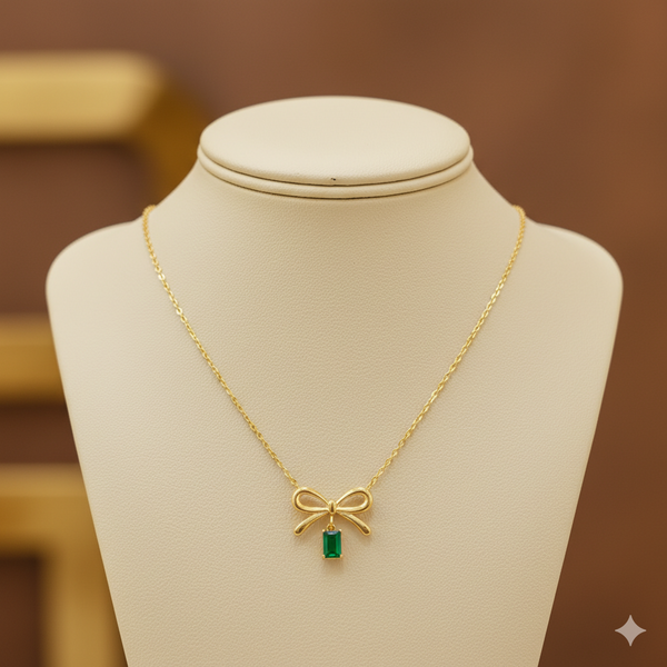 Emerald Bow Dainty Necklace