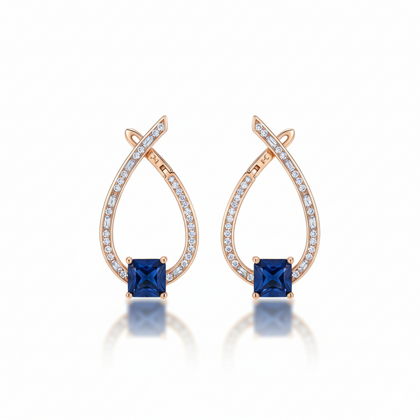 Rose Gold & Sapphire Cubic Zirconia Earrings