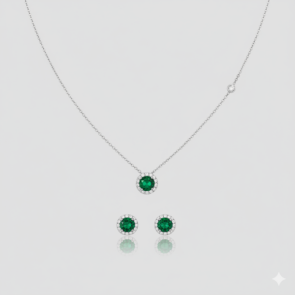 Emerald & Diamondette Pendant Set