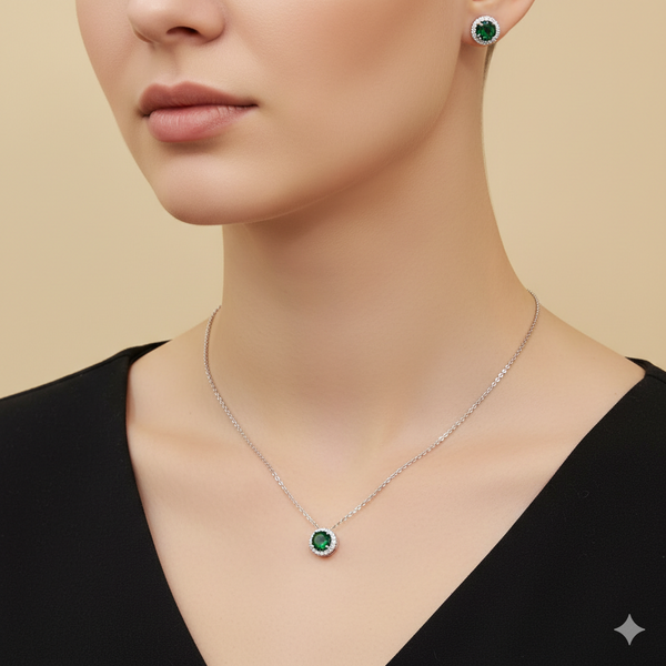 Emerald & Diamondette Pendant Set