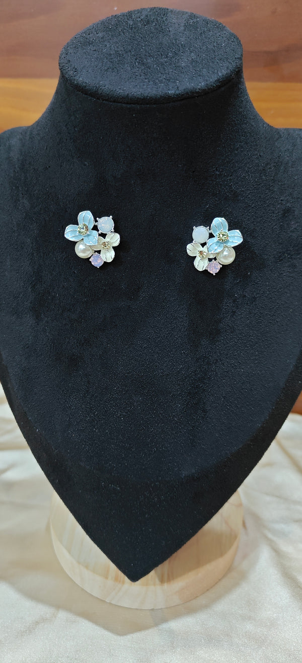 Azure Bloom Pearl Drop Earrings