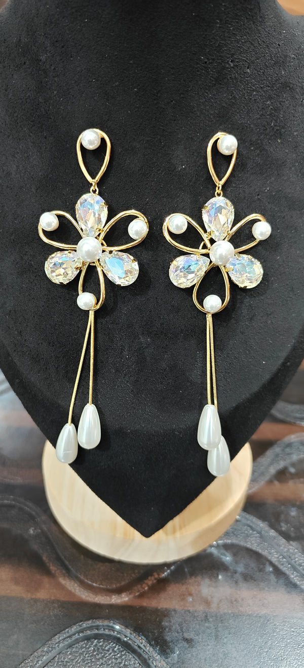 Luminous Petal & Pearl Cascade Earrings