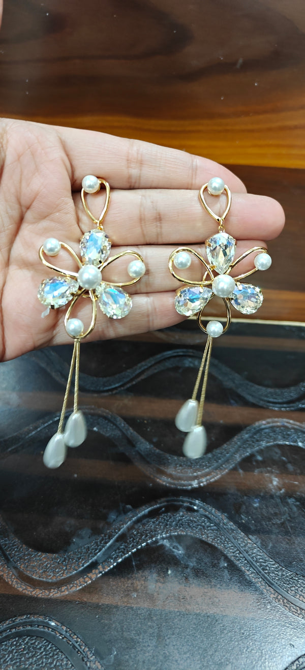 Luminous Petal & Pearl Cascade Earrings