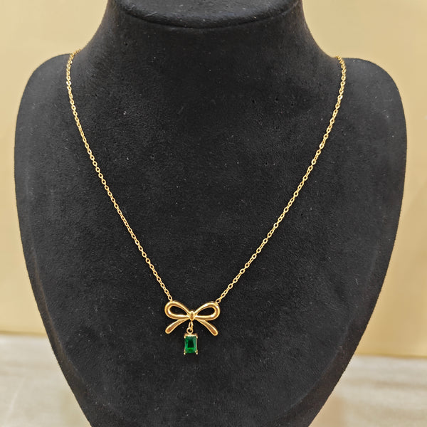 Emerald Bow Dainty Necklace