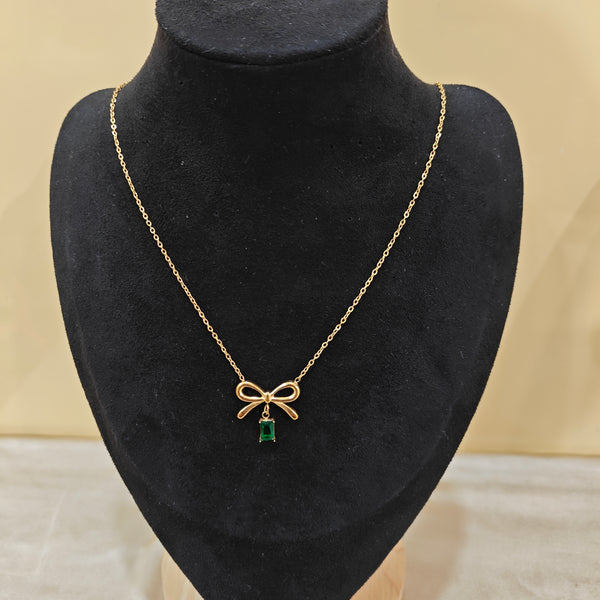 Emerald Bow Dainty Necklace