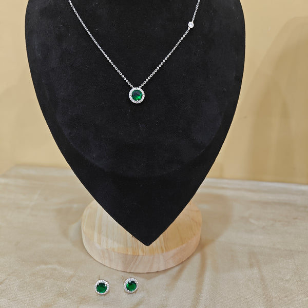 Emerald & Diamondette Pendant Set